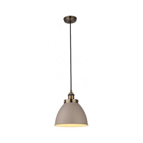 Endon Franklin - Luminaire suspendu à 1 dôme taupe satiné, plaque en laiton antique, E27 (1/3)