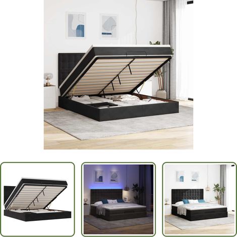 Matratze - Ottoman-Bett mit Matratzen & LEDs Schwarz 180x200 cm Samt (1/5)