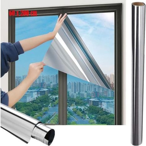 Film Fenetre Anti Chaleur Miroir, 99% Anti-UV Film Anti-Regard Protection Solaire Film Miroir Intimite Film ,Argent(60 x 200 cm) (1/4)