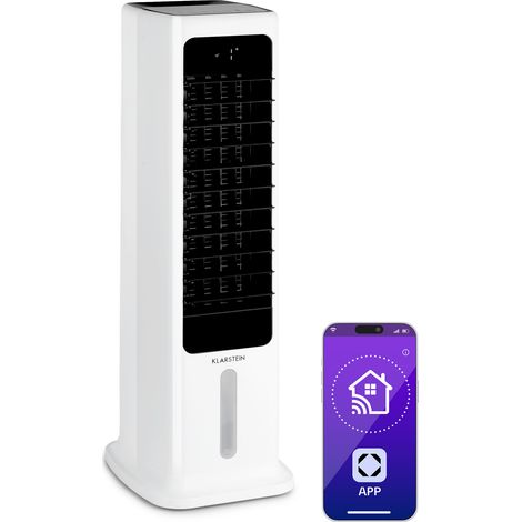 Klarstein Rafraichisseur d'Air Mobile, Ioniseur 5-en-1, Refroidisseur d'Air par Evaporation, Mode Nuit Silencieux, Application Intelligente, Humidificateur, Purificateur, 60W, Débit de 280m³/h, Blanc
