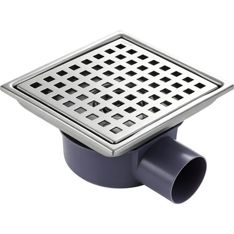 Caniveau de douche carré en acier inoxydable 15 × 15 cm : siphon à 360 °, anti-odeurs et filtre à cheveux, caniveau de vidange 2 en 1, très plat, argenté (1/5)