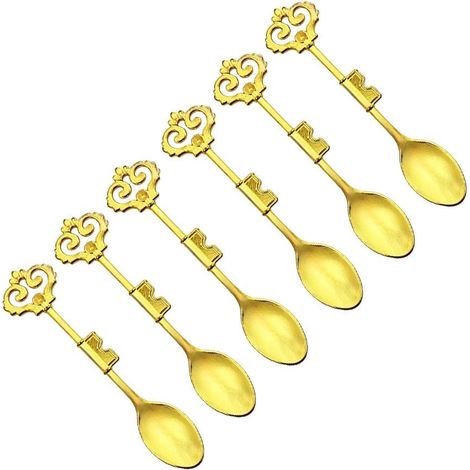 Lot de 6 Cuillères à Café en Forme de Clé en Acier Inoxydable Doré 10,4 x 2 x 1 cm - PANGIVO