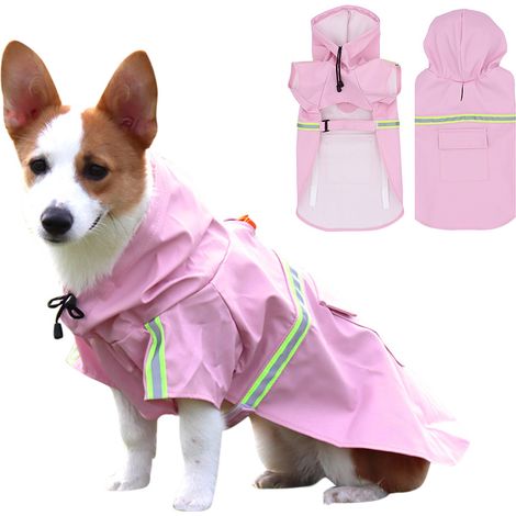 Regenmantel für Hunde mit Kapuze, Tasche, reflektierendem Futter und Verstellmöglichkeiten, für kleine, mittlere und große Hunde. (1/5)