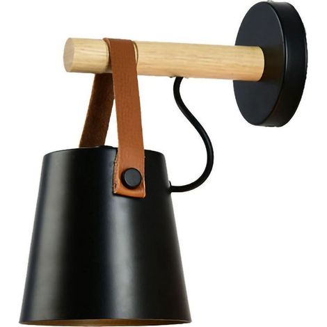 Applique murale en bois, Style moderne et Simple, lampe de nuit, décoration de la maison, pour couloir, chevet, noir (1/5)