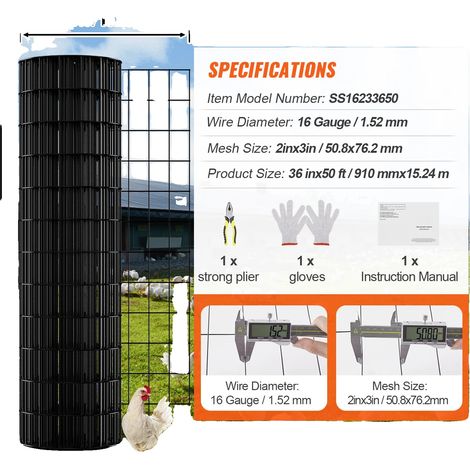 Maille métallique, construction en acier durable, applications polyvalentes, 36inx50ft 16Ga (1/2)