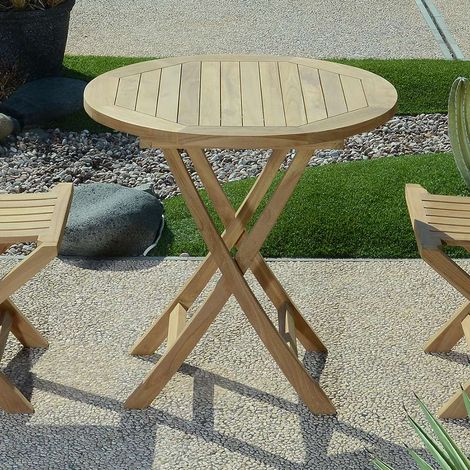 Table pliante ronde en teck massif Opio ø 75 cm (1/5)