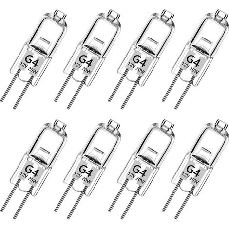 Lot de 8 Ampoule Halogene G4, Ampoule G4 Blanc Chaud 12V 20W, 2800K, 240LM, Intensité Variable, LampeHalogene G4, lustre– Pas de scintillement [Classe énergétique G]