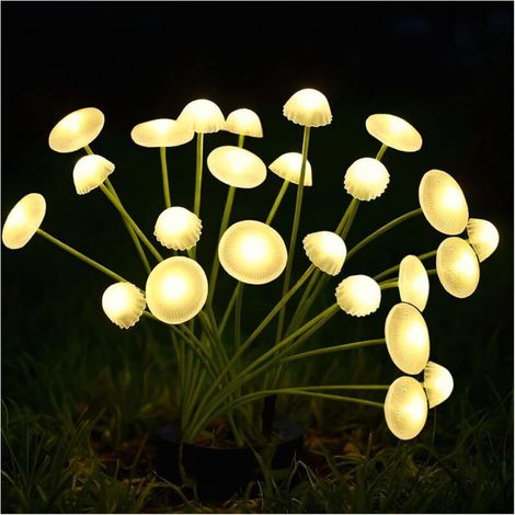 Lampe de terrasse solaire à 8 têtes en forme de champignon - idéale pour la décoration de terrasse au printemps et en été - Lot de 4, lumière chaude (1/4)