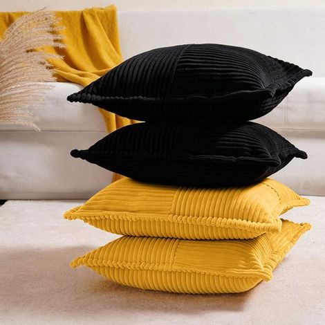 Juego de 4 fundas de cojín cuadradas de pana con diseño de patchwork，verde salvia + amarillo jengibre + marrón + beige，4545 cm (1/5)