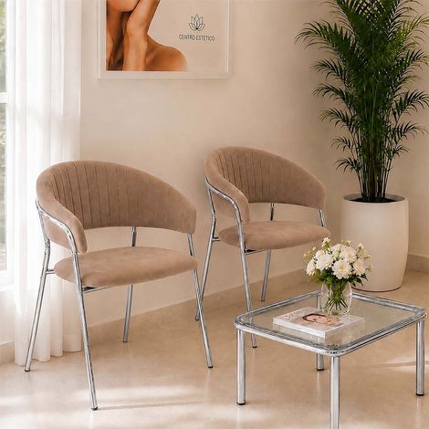 Lot de 2 chaises Aurelia en velours gris tourterelle avec pieds en fer chromé (1/5)