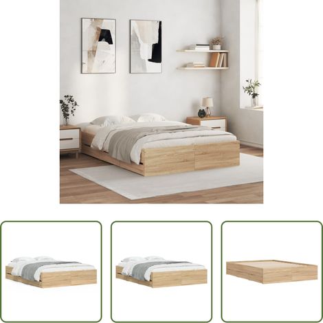 vidaXL Bois d'ingénierie - Cadre de lit avec tiroirs sans matelas chêne sonoma 120x190 cm (1/5)