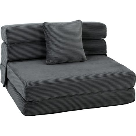Sedia letto pieghevole 2 in 1 in velluto a coste grigio scuro con cuscino lombare MODENUIT (1/4)