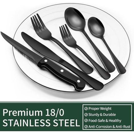 Ménagère 24 pièces en acier inoxydable, pour 4 personnes, idéale pour un usage en restaurant, noire (1/5)