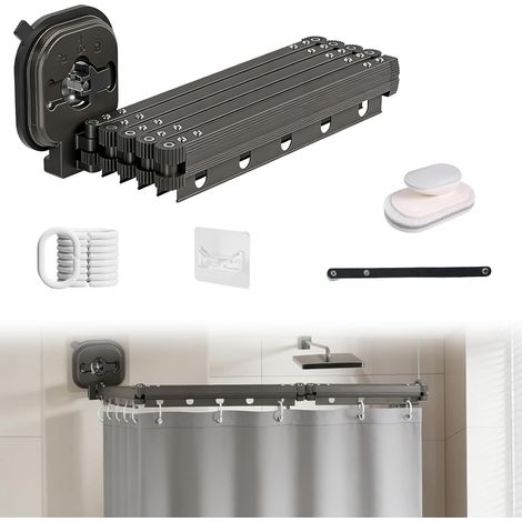 Rideau De Douche Sans Perçage Avec Ventouse, Forme L/U, 5 Plis, 1,8 x 2 m (1/5)