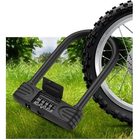 Antivol Vélo en U, Cadenas Vélos à Code 4 Chiffres Combinaison Réinitialisable Antivole pour Vélo/Scoote/Motos/Bicyclette/Porte, en Acier Trempé Revêtue de PVC, Efficace et Sécurité (1/4)