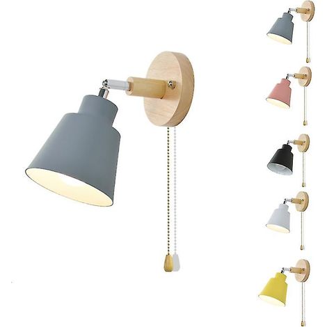 Lampe de chevet nordique en bois avec fermeture éclair, applique murale de chevet pour chambre ou couloir. (1/4)
