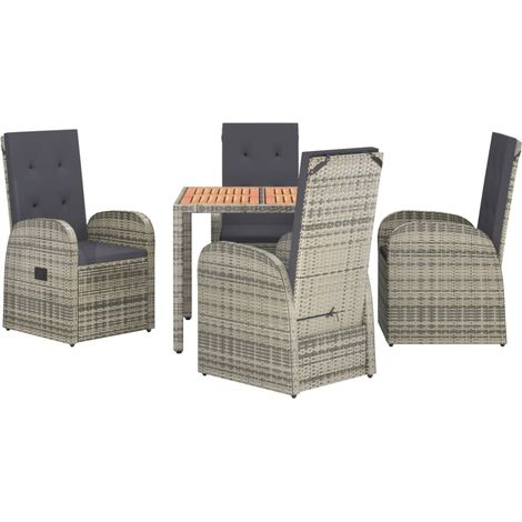 5 Piece Garden Dining Set Grey Poly Rattan&Solid Wood Acacia vidaXL (1/4)