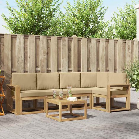 vidaXL Outdoor-Sofagarnitur 6 pcs Weiß und Beige Massivholz Akazie (1/5)