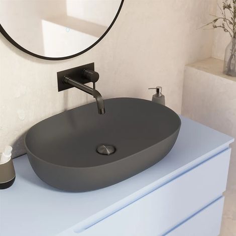 Lavabo da appoggio ovale con bordo slim 61x41x13 5 cm grigio opaco (1/4)