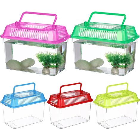 Lot de 5 Aquariums en Plastique Transparent 15x9,5x11 Cm Habitat Compact pour Tortues et Poissons Rouges Reptiles
