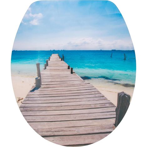 Abattant WC MDF MALDIVES Décor Plage - Charnières Zinc (1/5)