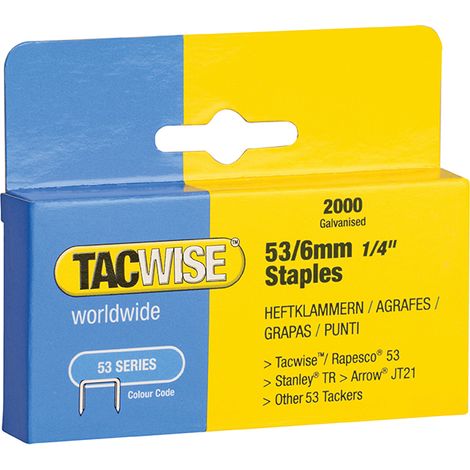 Tacwise 0334 53 Series 6mm Staples 2000 Pack - Type JT21 A Z5-53 R153 R353 TR150