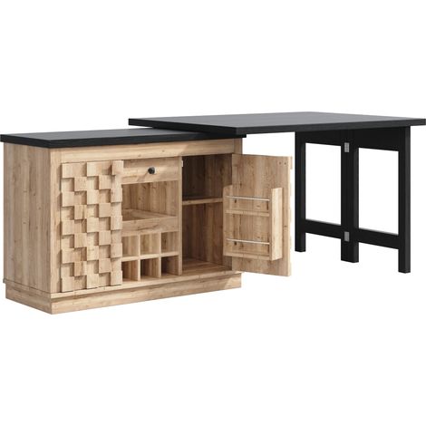 Isla de cocina giratoria 120-197 cm con puertas patchwork, botellero y cajones (1/5)