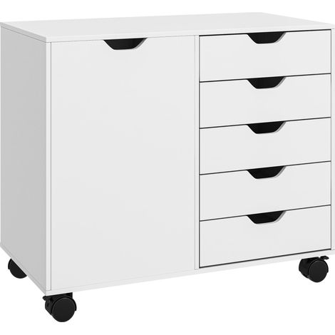 Caisson Bureau Mobile 5 Tiroirs 1 Porte 78x40x66,5cm Blanc (1/5)
