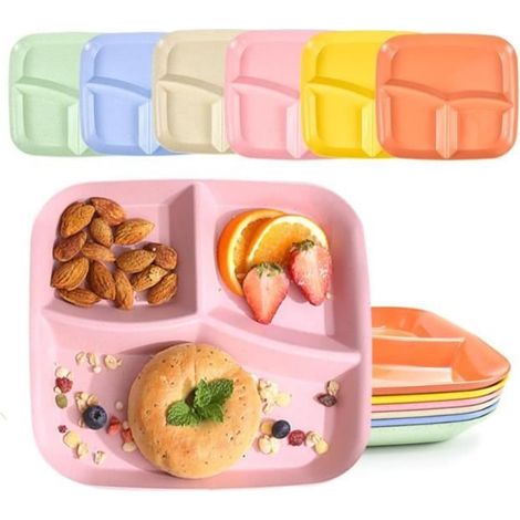 Assiette Compartimentée - Non spécifié - 6 PCS - PP Sans BPA - 25x22.5cm - Micro-ondes et Lave-vaisselle (1/4)