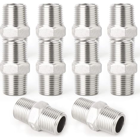 10 pièces raccords de tuyauterie à embout hexagonal en acier inoxydable 304, filetage BSP mâle 1/4" à mâle 1/4", raccord adaptateur droit