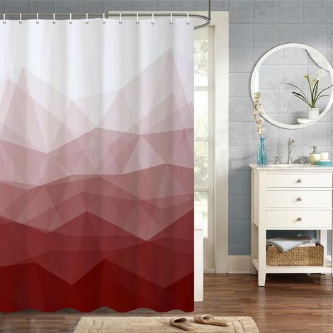 120x180cm Tissu Rouge Rideau De Douche Ombre Rouge Montagne Géométrique Rideau De Douche pour Salle De Bain Tissu Polyester Imperméable Ensemble avec Crochets (1/4)
