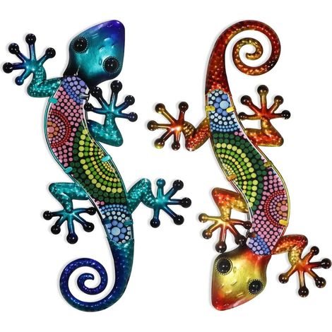 Geckos mur en métal pendu jardin clôturé décoration de la maison 2 pièces (1/5)