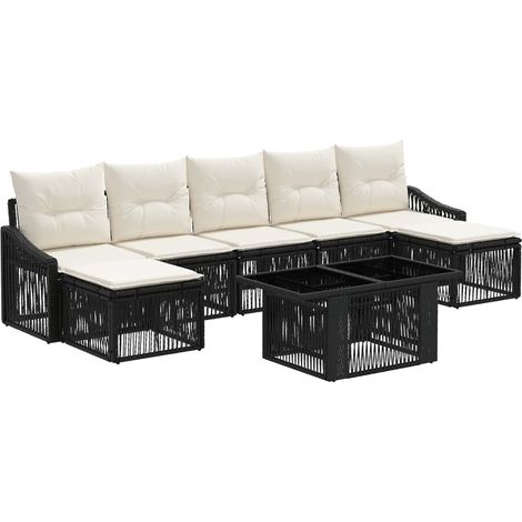 Set Divano da Giardino 8 pz Nero e Bianco Crema polyrattan vidaXL (1/5)