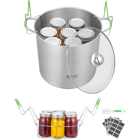 Kit de démarrage pour mise en conserve, marmite à conserves avec couvercle en verre, grille et double poignée, en acier inoxydable, pour plaques de cuisson à induction, gaz, électrique, verre (1/5)
