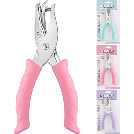 1/4 Pouce Perforateur à Un Trou Perforateur à Main, Perforateur à Papier Cercle en Métal avec Poignée Souple pour Étiquettes, Bricolage, Fournitures Scolaires de Bureau à Domicile (Rose) (1/5)