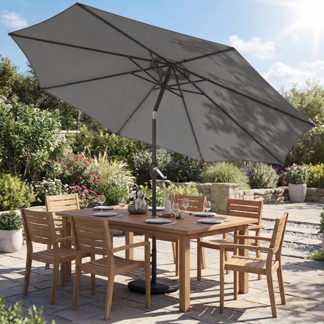Parasol inclinable environ 300cm balcon manivelle base transversale sac sable UV30+ rétractable, gris foncé