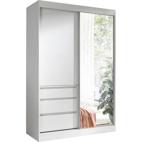 Armario Toledo 115, Blanco, 216x140x65cm, Puertas de armario: Correderas, Número de estantes: 1 (1/5)