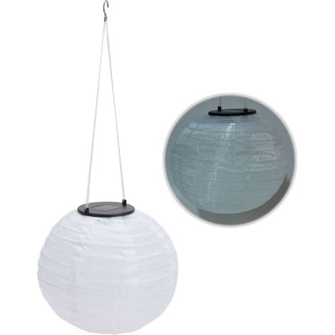 Lanterne chinoise en tissu solaire LED étanche, lampe à crochet suspendue pour jardin, fête de mariage en plein air, lumière blanche