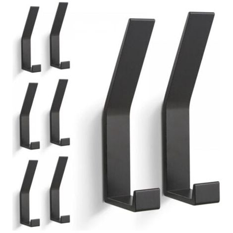 8 Piece Hanger, Wall Hanger (Invisible Screw), Modern Hooks for Clothes, Scarves, etc. (Black) (1/5)
