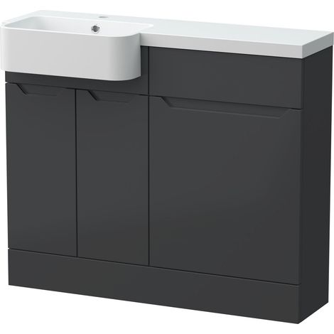 Teddesley Floor Standing Compact 2 Door Combination Vanity Basin WC Unit with Polymarble Basin, 1000mm, Left Hand, Dark Grey