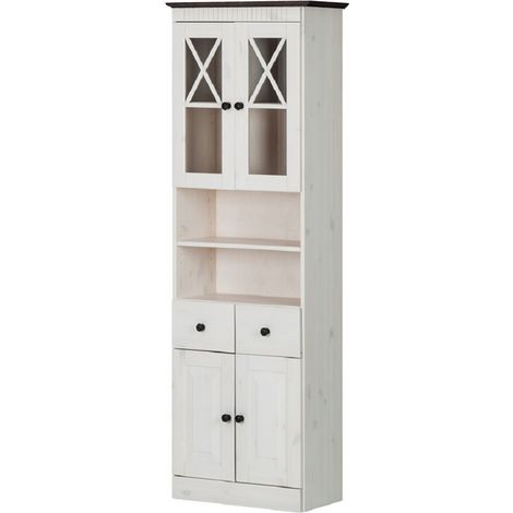 Meuble colonne de salle de bain avec 2 tiroirs 4 portes en pin blanc (1/5)
