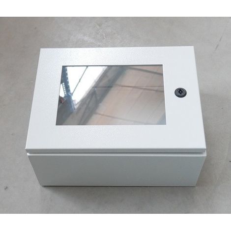 Coffret industriel métallique 300x400x200mm acier zingué porte vitrée gris IK10 étanche IP55 GISSEY
