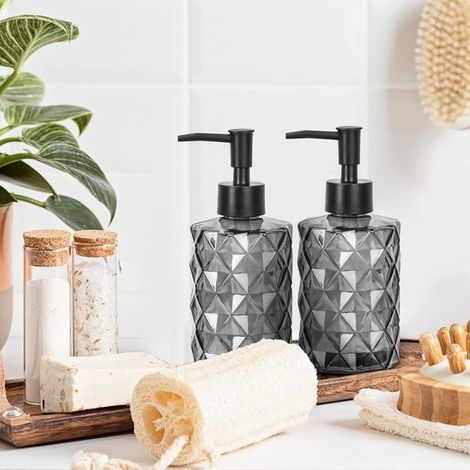 Dispenser di sapone con pulsante (per disinfettante e gel igienizzante), dispenser di sapone nero, 350 ml (1/5)