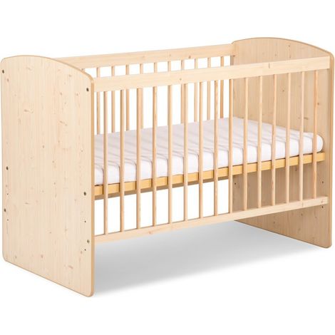Monmobilierdesign – Lit bébé à barreaux 120x60 cm en pin – Hauteur de matelas réglable sur 3 niveaux – 3 barreaux amovibles – Conforme aux normes européennes