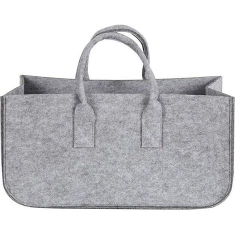 Panier à bûches pliable en feutre pour cheminée, sac de transport pour bois de cheminée, panier de rangement (gris)