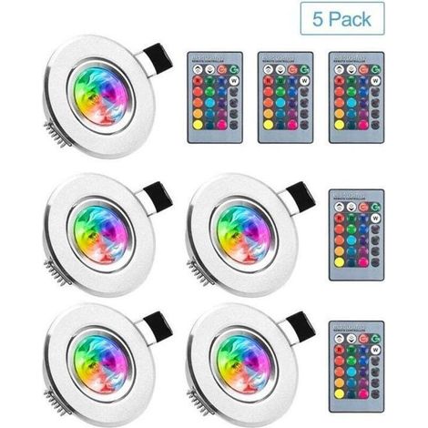 Spots LED encastrables, lot de 5 ampoules RVB multicolores avec télécommande, 220 V, 16 couleurs, plafonnier à intensité Femeo (1/4)