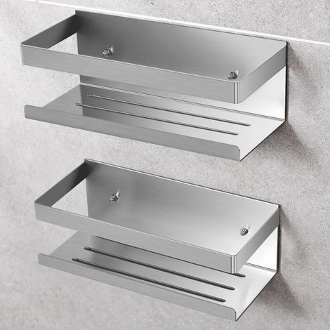 Etagere Douche sans Percage, 2 PCS Rangement Douche en Acier Inoxydable SUS304, Etagere Salle de Bain pour Le Gel Douche et Le Shampooing (Argento - 2 PCS) (1/5)