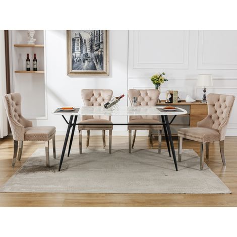 Chaises velours beige – Lot 4 – Heurtoir original – Rembourrées – Cloutées – Pieds métal – Salon/Cuisine (1/5)
