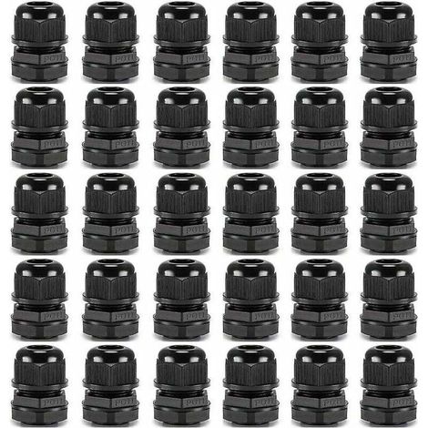 30Pcs Premium Nylon PG11 Presse-Étoupes, 5~10mm Réglables IP68 Étanches Presse-Étoupe avec Joints d'Étanchéité, Étanches Presse-Étoupe Connecteur (Noir) (1/4)