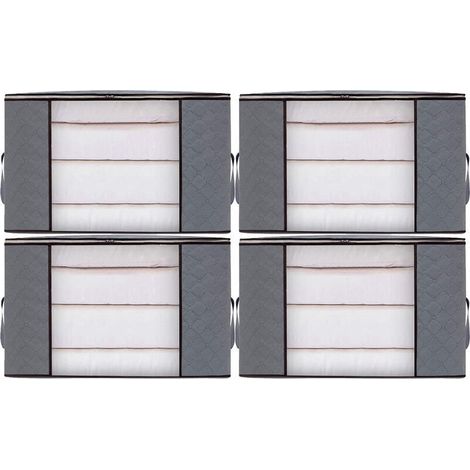 4pcs Sacs de Rangement Vêtement Grand Boite Rangement Cartons Déménagement pliable Housse Couette pour Couverture Jouet Vêtement